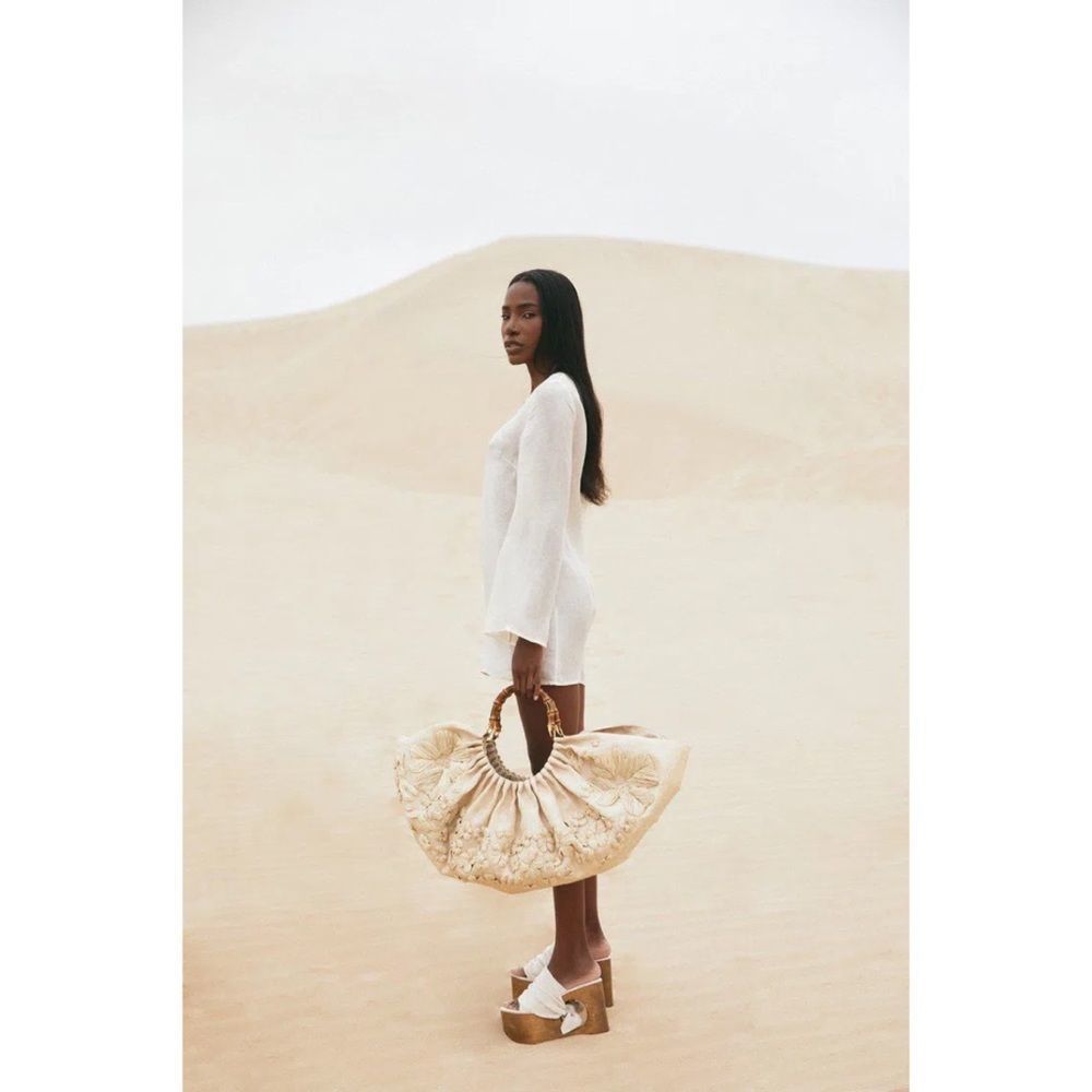 NWT Cult Gaia Womens Naomi Ivory Lace Up Sheer Swim Top Cover-Up L - Picture 3 of 10